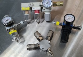 LOT of Compressed Air Filter Regulators, Pressure Gauge, Air Hose Connector - £72.49 GBP