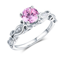 925 Sterling Silver Engagement Ring Vintage Style 1.25 Carat Pink Lab Di... - $99.99
