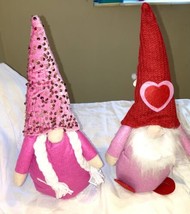 2 Gnomes Him and Hers Sequins Red and Pink 14&quot; Shelf Sitters VALENTINE&#39;S DAY - £17.60 GBP