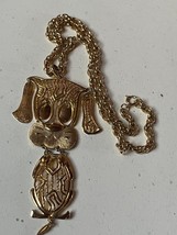 Vintage Alan Signed Long Goldtone Twist Chain w Large Reticulated Puppy Dog Pend - £14.76 GBP