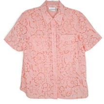 Alfred Dunner Womens Semi Sheer Blouse Size 12 Short Sleeve Button Front Pink - £10.35 GBP