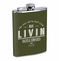 Keep Livin Man Hip Flask Stainless Steel 8 Oz Silver Drinking Whiskey Spirits R1 - £7.95 GBP
