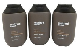 Lot of 3 Method Men Cedar + Cypress Body Wash 3.4 fl oz Travel Size New - £9.80 GBP
