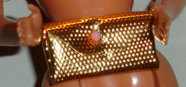 Barbie doll accessory gold clutch envelope purse with pink bead textured... - £10.34 GBP