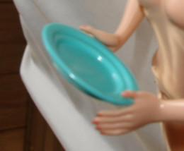 Barbie doll accessory two aqua turquoise color dinner plates dining room... - $9.99