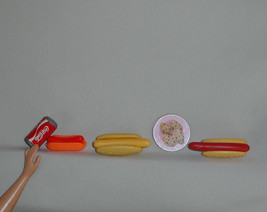 Barbie doll accessory lot food three hot dogs weiners buns can of CocaCola Coke - £10.21 GBP