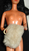 Barbie doll accessory cloth material dusty beige muff brown satin lining vintage - $9.99