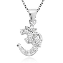 Charming Cubic Zirconia Studded Om / Aum Symbol Sterling Silver Necklace - £17.66 GBP