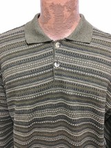 Joseph &amp; Feiss XL Olive Green &amp; Gray Stripe Cotton Blend Polo Sweater - £25.53 GBP