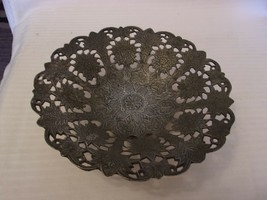 Decorative Silver Metal Bowl Filigree Design With Flowers From India - £39.96 GBP