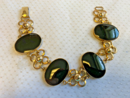 Vtg 1/20m 12K Gold Filled Bracelet 8&quot; Fashion Jewelry Black Oval Stone Box Clasp - £134.46 GBP