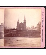 BANGOR MAINE 1870s PHOTO STEREOVIEW - Universalist Church &amp; Center Park - $941.45 MXN