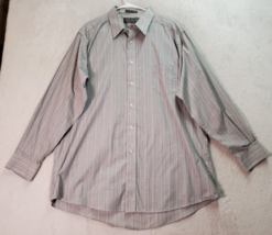 David Taylor Dress Shirt Mens 17.5 Gray Striped Long Sleeve Collared But... - $10.29