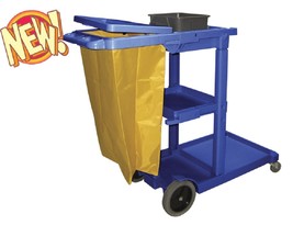 Custodians Cleaning Cart Blue Plastic with Yellow Zipper 5-Bushel Bag - $169.80