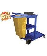 Janitor Cart Blue Plastic with Yellow Zipper 5-Bushel Bag - £135.22 GBP