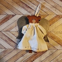Vtg 80s Angel Test Bear Christmas Ornament I Bearly Made It Tin Wings Dress Lace - £14.93 GBP