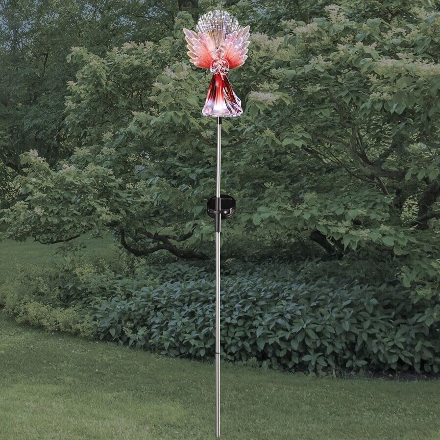 Solar Powered Fiber Optic Cherub Angel Wings Statue Figurine Porch Garden Decor - $19.97