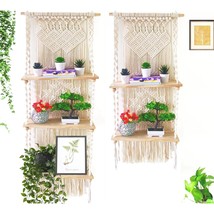 Tier 3 Tier 2 Macrame Wall Hanging Shelf Rack For Hanging Wall Decor Boho Shelf  - £121.87 GBP