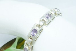 Sterling Amethyst Gemstone Rectangular Link Bracelet 7 inch - $64.00