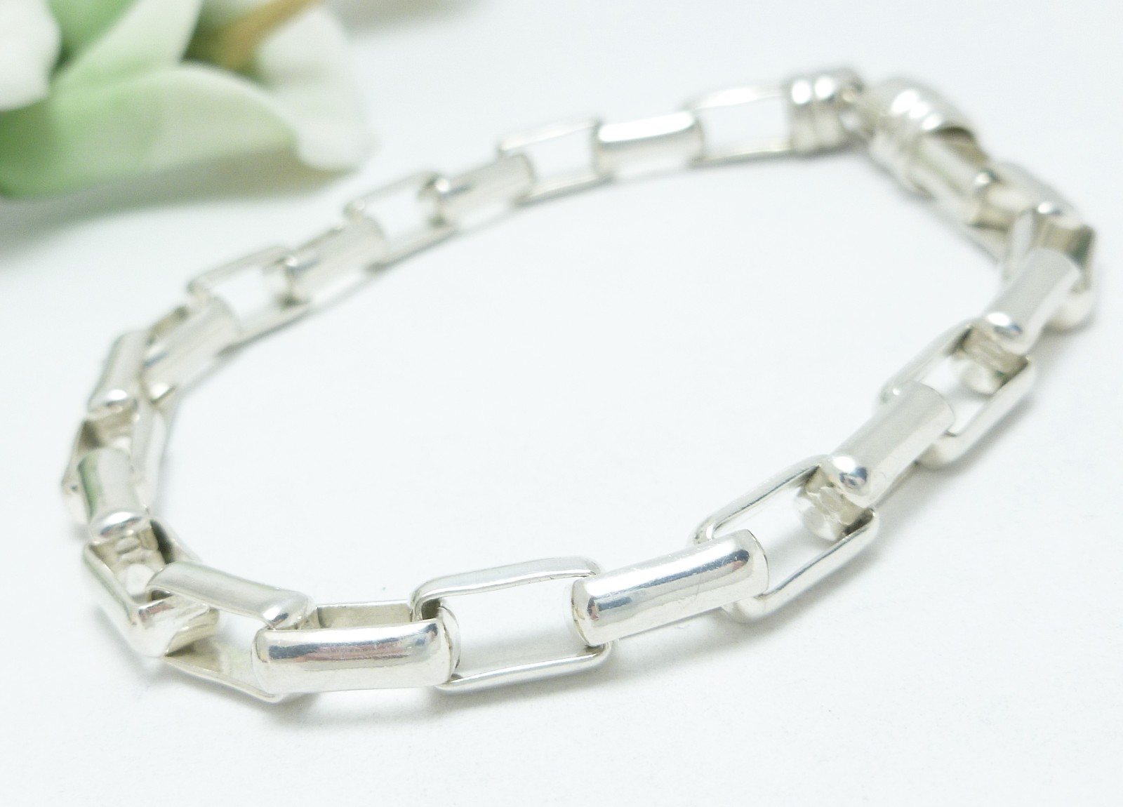 Primary image for Sterling Silver 7" Elongated Box Link Bracelet Chain