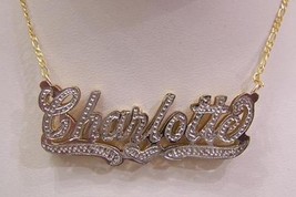 Personalized Gold Overlay Double 3d Name Plate Necklace Free Chain /b12 - £31.78 GBP