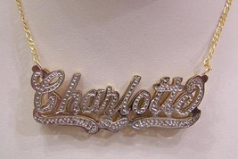 Personalized Gold Overlay Double 3d Name Plate Necklace Free Chain /b12 - £31.37 GBP