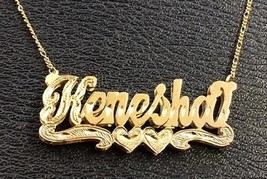 Personalized Gold Overlay Double 3d Name Plate Necklace Free Chain /b15 - £31.28 GBP