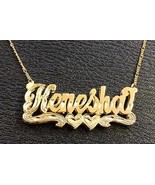 Personalized Gold Overlay Double 3d Name Plate Necklace Free Chain /b15 - £31.44 GBP