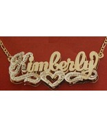 Personalized Gold Overlay Double 3d Name Plate Necklace Free Chain /b17 - £39.10 GBP