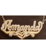 Personalized Gold Overlay Double 3d Name Plate Necklace Free Chain /b18 - £31.41 GBP