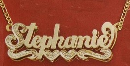 Personalized Gold Overlay Double 3d Name Plate Necklace Free Chain /b19 - $39.99