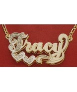 Personalized Gold Overlay Double 3d Name Plate Necklace Free Chain /b27 - £31.41 GBP