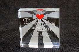 Glass Block Paperweight ~ Etched Novelty Design w/Inspirational Quote ~ Style J - £7.04 GBP