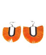 Bright Orange Fringe Fan Earrings U-Shaped Smooth Metal Statement Dangle... - $241.44 MXN