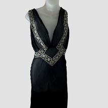 Vintage Sexy Black Nylon Lace See-thru Long Negligee Nightie Sleepwear Small 70s - £25.03 GBP
