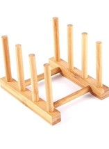 Bamboo Wooden Dish Rack Plate Rack Stand Pot Lid Holder Kitchen Organizer - £4.75 GBP