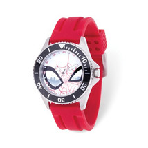 Marvel Spider-Man Mens Stainless Steel Black Bezel Red Silicone Watch - $112.50