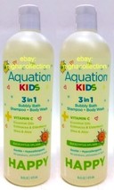 ( LOT 2 ) Aquation Kids 3 in 1 HAPPY Bubbly Bath, Shampoo &amp; Body Wash 16 Oz Each - £17.67 GBP