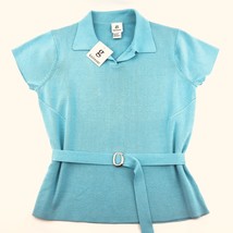 G Knitwear Belted Sweater Size Large Short Sleeves Turquoise NWT and *Defect - £6.47 GBP