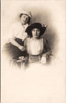 RPPC Edwardian Two Sweet Women in Chair Lovely Hats c 1910 Postcard W13 - $9.95