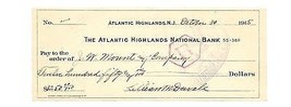 $1,250.00 Check 1915 To J.W. Mount &amp; Company~Atlantic Highlands Bank N.J... - $29.35