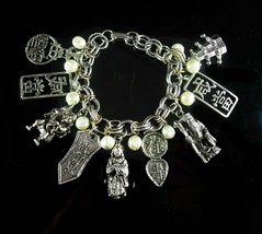 Chinese Charm bracelet LARGE gods baroque glass pearls Chinese Good luck symbols - £99.55 GBP