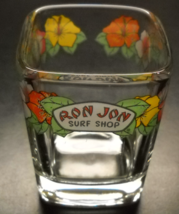 Ron Jon Surf Shop Shot Glass Double Size Square Style Clear Glass Floral Blooms - £6.28 GBP