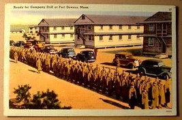 FORT DEVENS, MA LINEN POSTCARD - Company Drill - £11.55 GBP