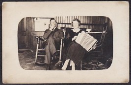 Franco American Maine Couple Rppc Kitchen Concert Accordian &amp; Mouth Harp - £15.65 GBP