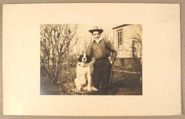 COWBOY &amp; HIS DOG PRE-1920 RPPC English Springer Spaniel - £15.94 GBP