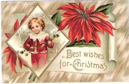 Pre 1910 Beautiful Child Santa &amp; Poinsettia Postcard - £19.63 GBP