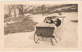 Pre 1920 Maine Girls In Snow Sled With Dolls Rppc - £23.60 GBP