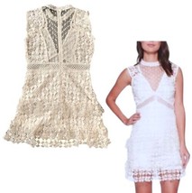 $240 BEIGE Romeo Juliet Couture Crochet Mesh + Dotted Dress Medium 6 8 I... - £119.83 GBP