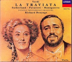 VERDI LA TRAVIATA 2 CD &amp; BOOK Sutherland, Pavarotti, Manuguerra, Bonynge - $19.75